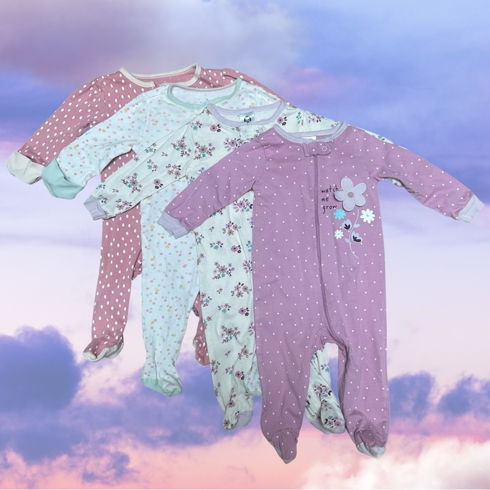 Set of 4 Gerber & Cloud Island Footie Sleepers, Size 3-6 M, MSRP $30